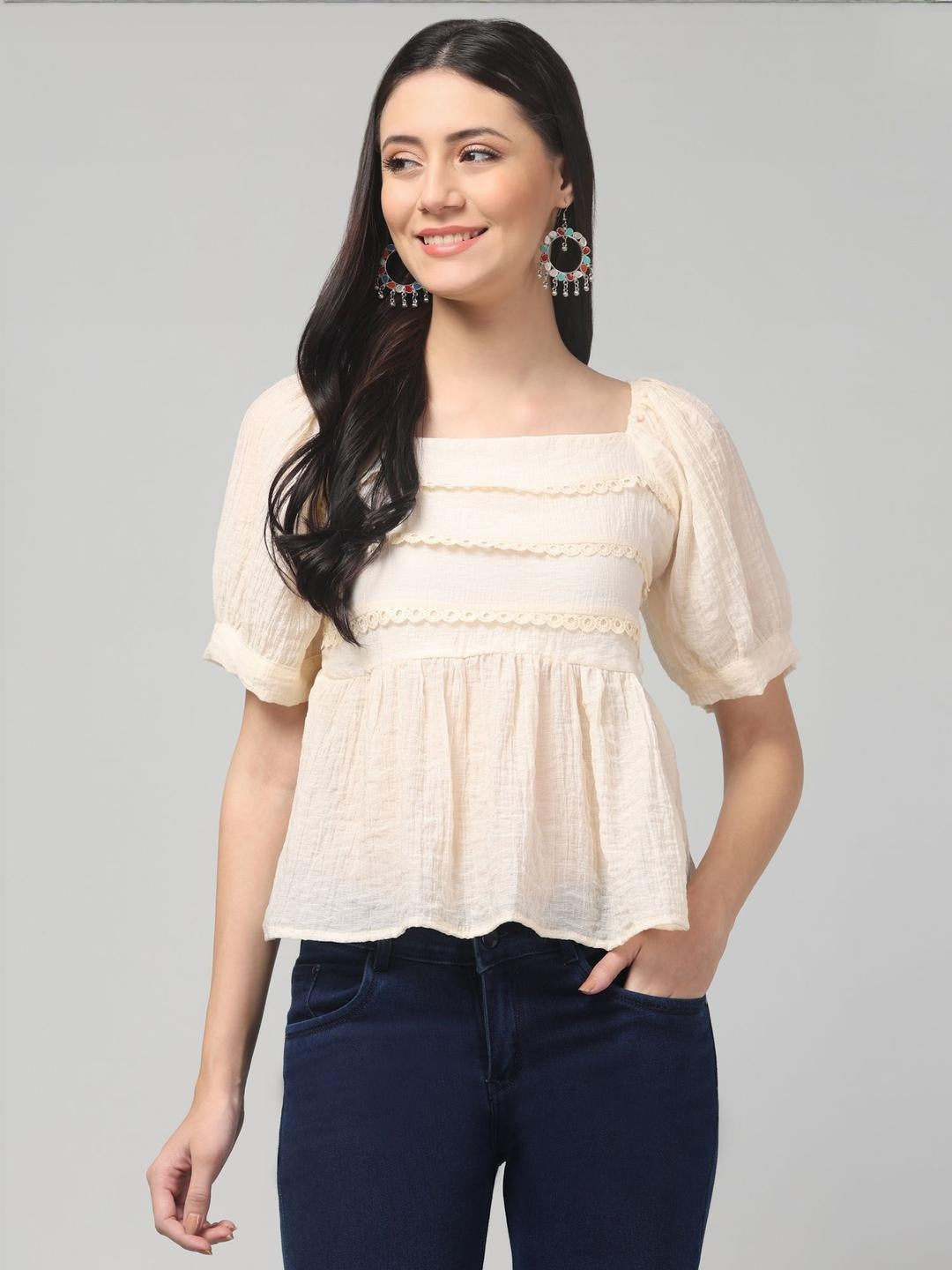 Puff Sleeve Textured Top