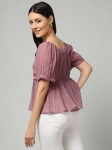 Clobug Women Solid Square Neck Purple Top