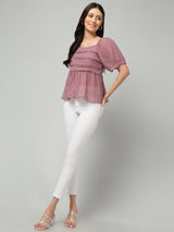 Clobug Women Solid Square Neck Purple Top
