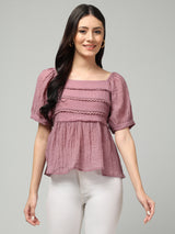 Clobug Women Solid Square Neck Purple Top