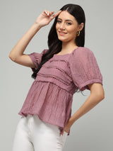 Clobug Women Solid Square Neck Purple Top