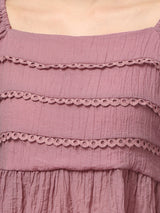 Clobug Women Solid Square Neck Purple Top
