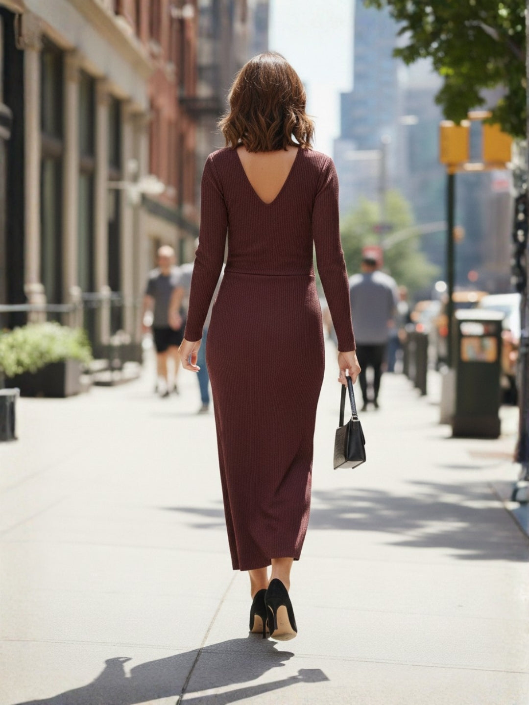 Maroon Twisted Maroon Midi Dress