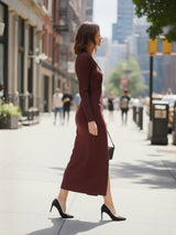 Maroon Twisted Maroon Midi Dress