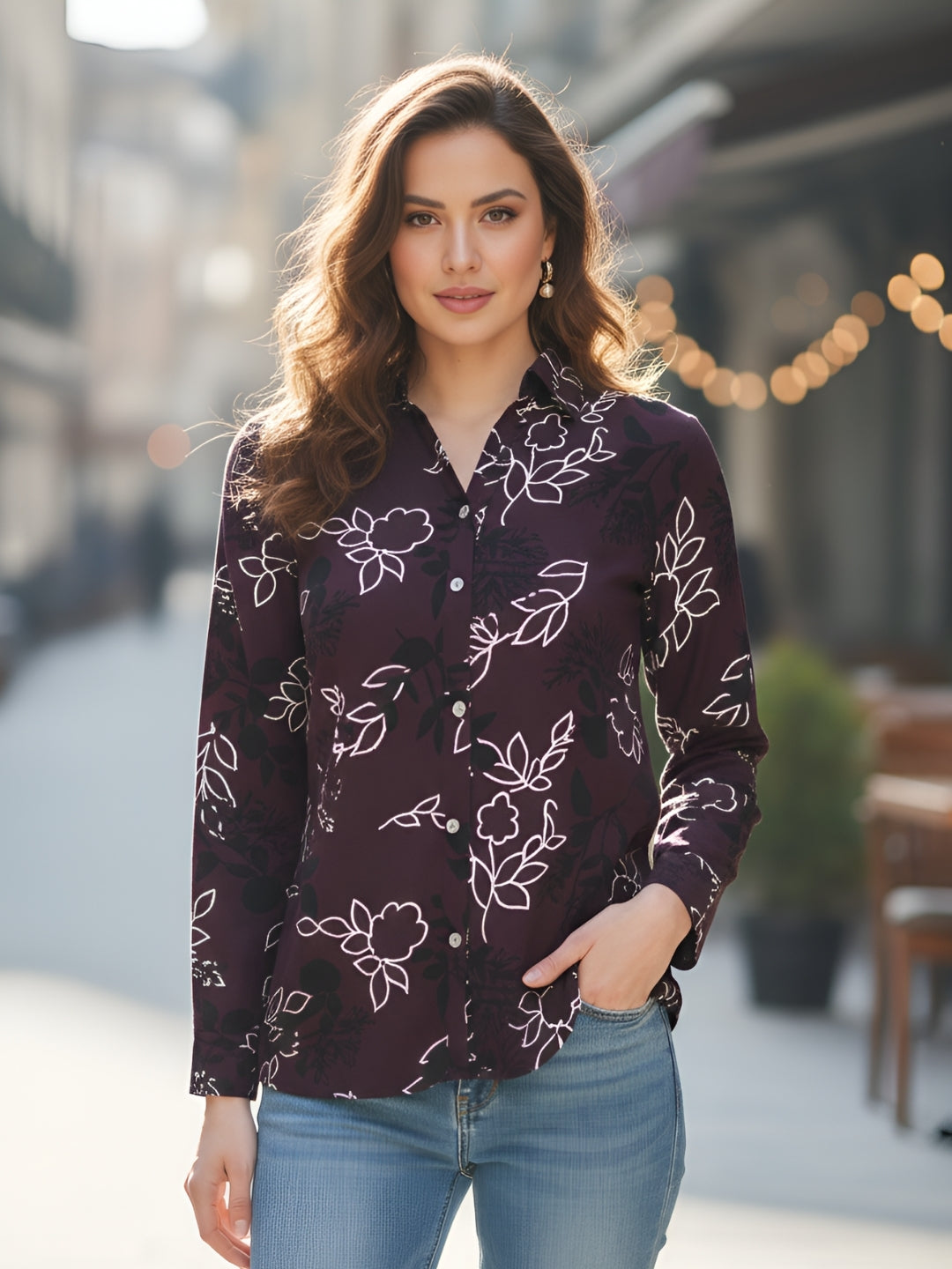 Clobug Women Floral Print Cotton Blend Full Sleeve Shirt