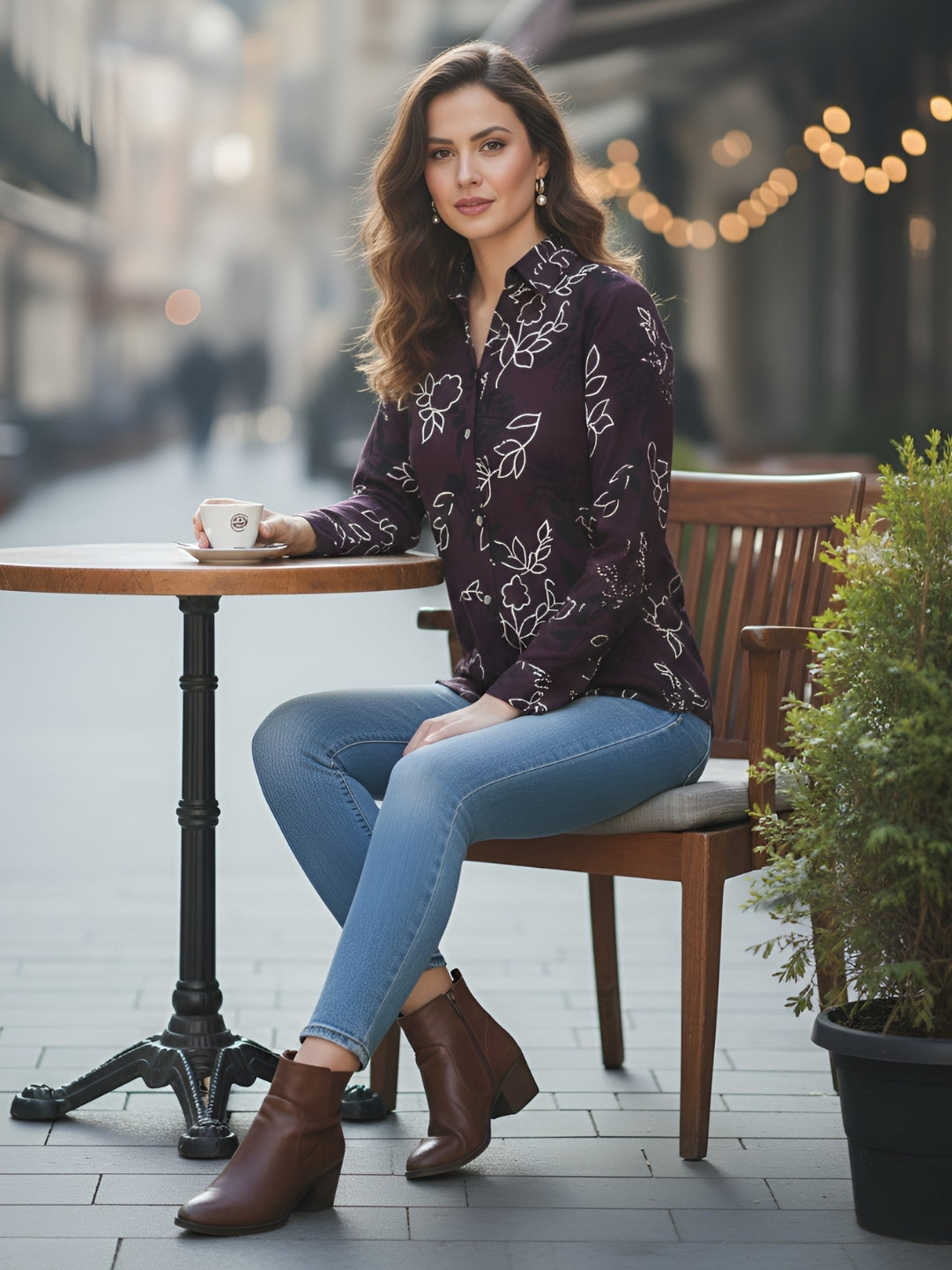 Clobug Women Floral Print Cotton Blend Full Sleeve Shirt