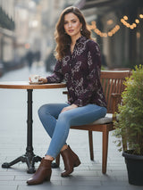 Clobug Women Floral Print Cotton Blend Full Sleeve Shirt