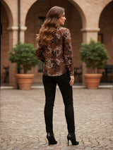 Clobug Women Floral Print Cotton Blend Full Sleeve Shirt