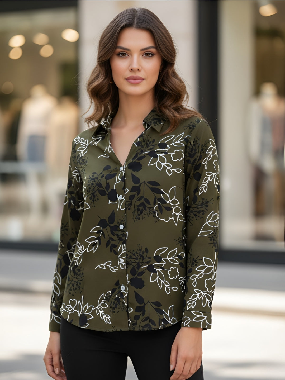 Clobug Women Floral Print Cotton Blend Full Sleeve Shirt