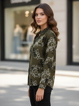 Clobug Women Floral Print Cotton Blend Full Sleeve Shirt
