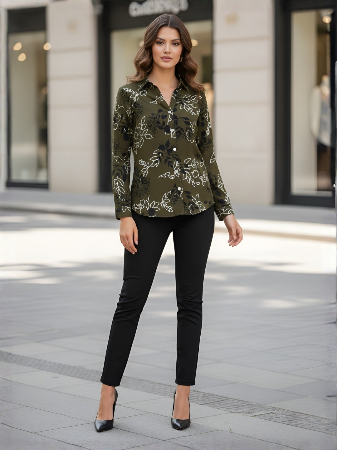 Clobug Women Floral Print Cotton Blend Full Sleeve Shirt