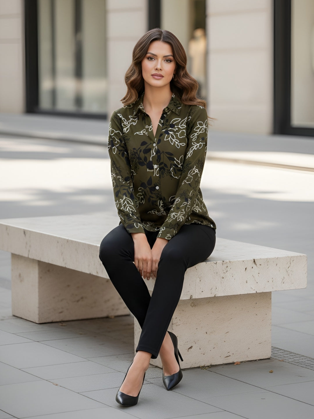 Clobug Women Floral Print Cotton Blend Full Sleeve Shirt