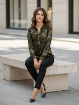 Clobug Women Floral Print Cotton Blend Full Sleeve Shirt