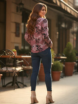 Clobug Women Floral Print Cotton Blend Full Sleeve Shirt