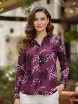 Clobug Women Floral Print Cotton Blend Full Sleeve Shirt