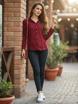 Clobug Women Printed Cotton Blend Full Sleeve Printed Oversized Shirt