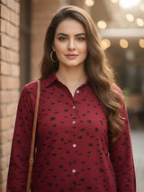 Clobug Women Printed Cotton Blend Full Sleeve Printed Oversized Shirt