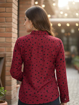 Clobug Women Printed Cotton Blend Full Sleeve Printed Oversized Shirt