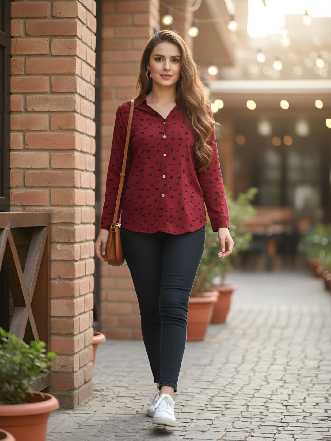 Clobug Women Printed Cotton Blend Full Sleeve Printed Oversized Shirt