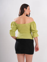 Green Off-Shoulder Casual Top