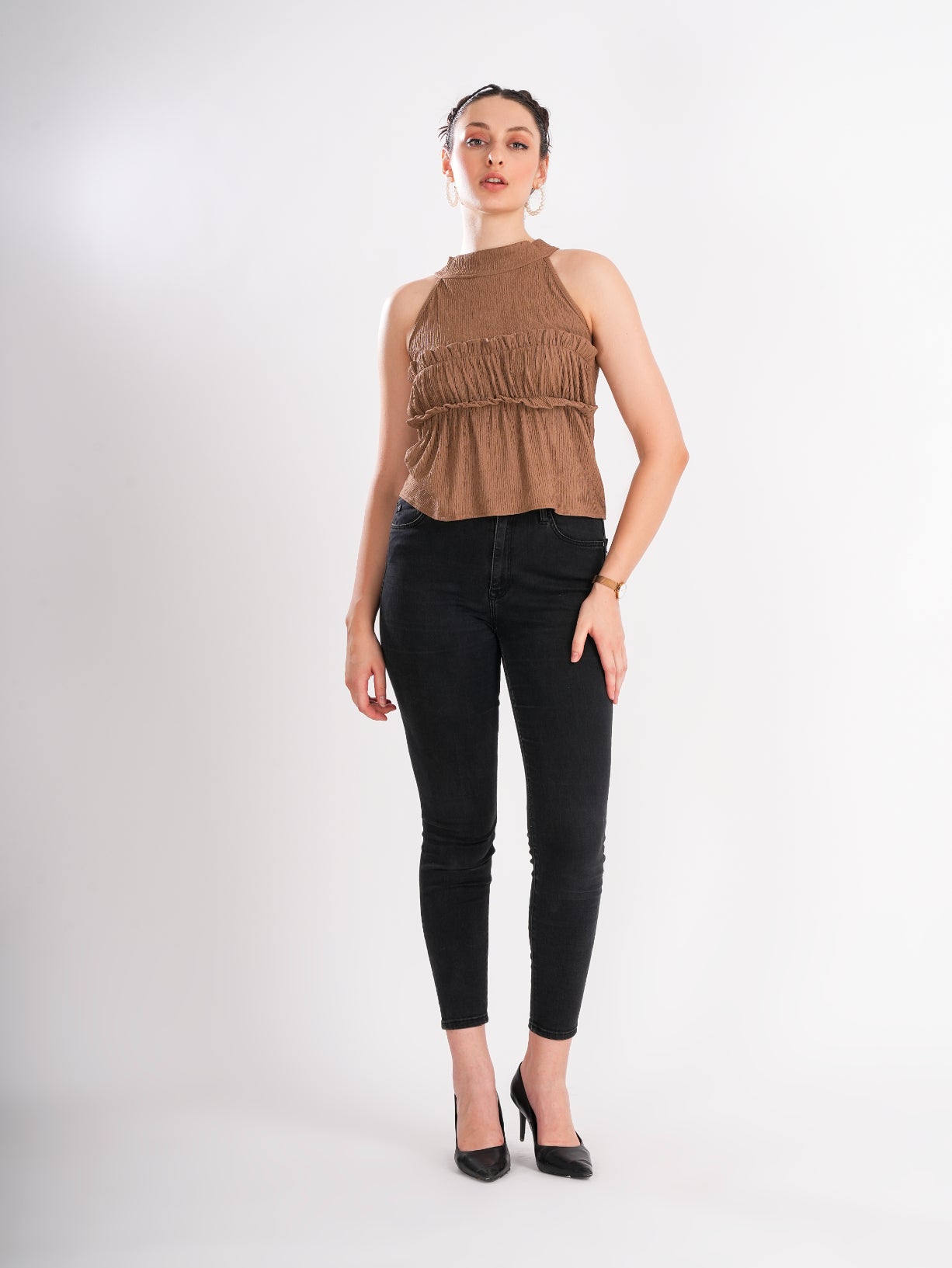 Halter Neck Brown Sleeveless Top