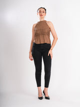 Halter Neck Brown Sleeveless Top