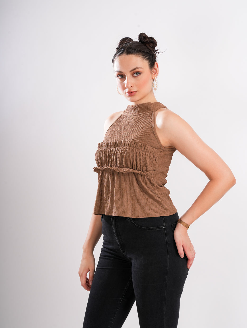 Halter Neck Brown Sleeveless Top