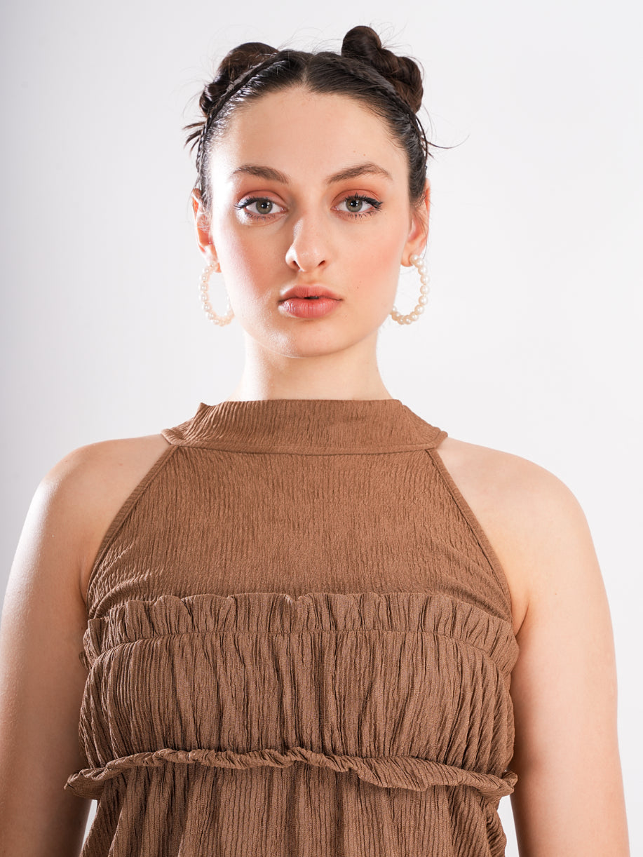 Halter Neck Brown Sleeveless Top