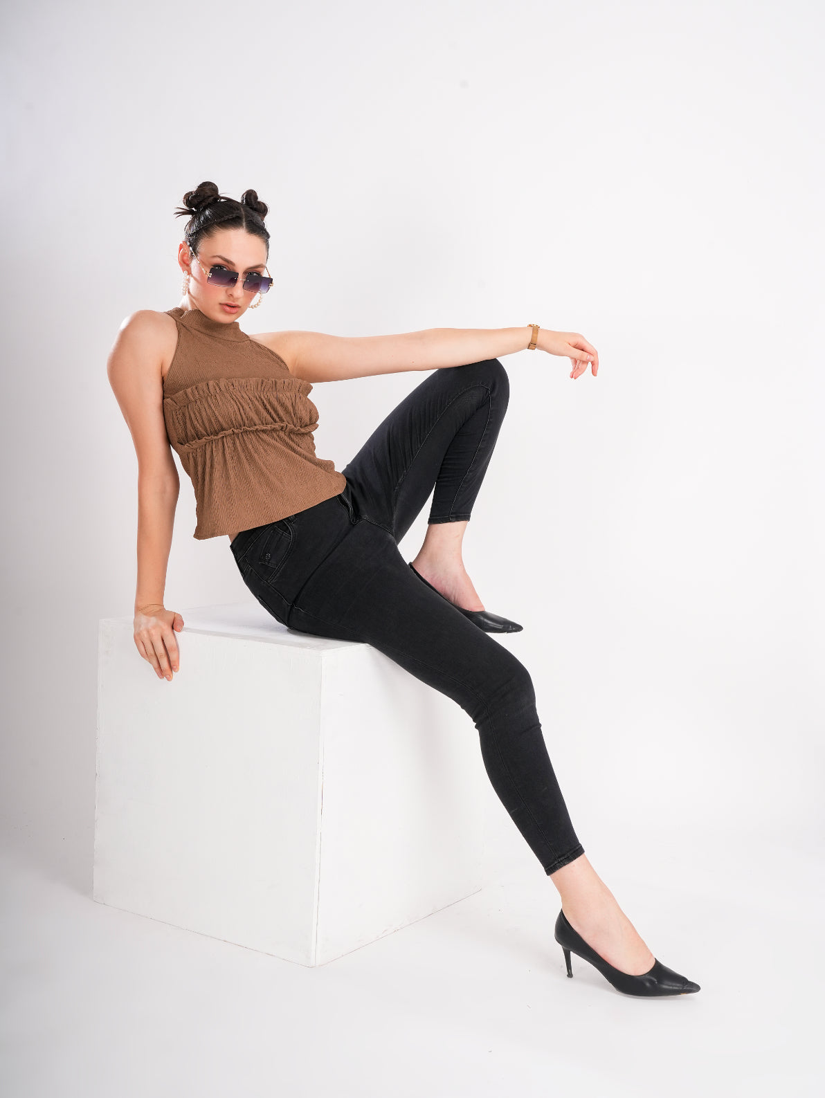 Halter Neck Brown Sleeveless Top