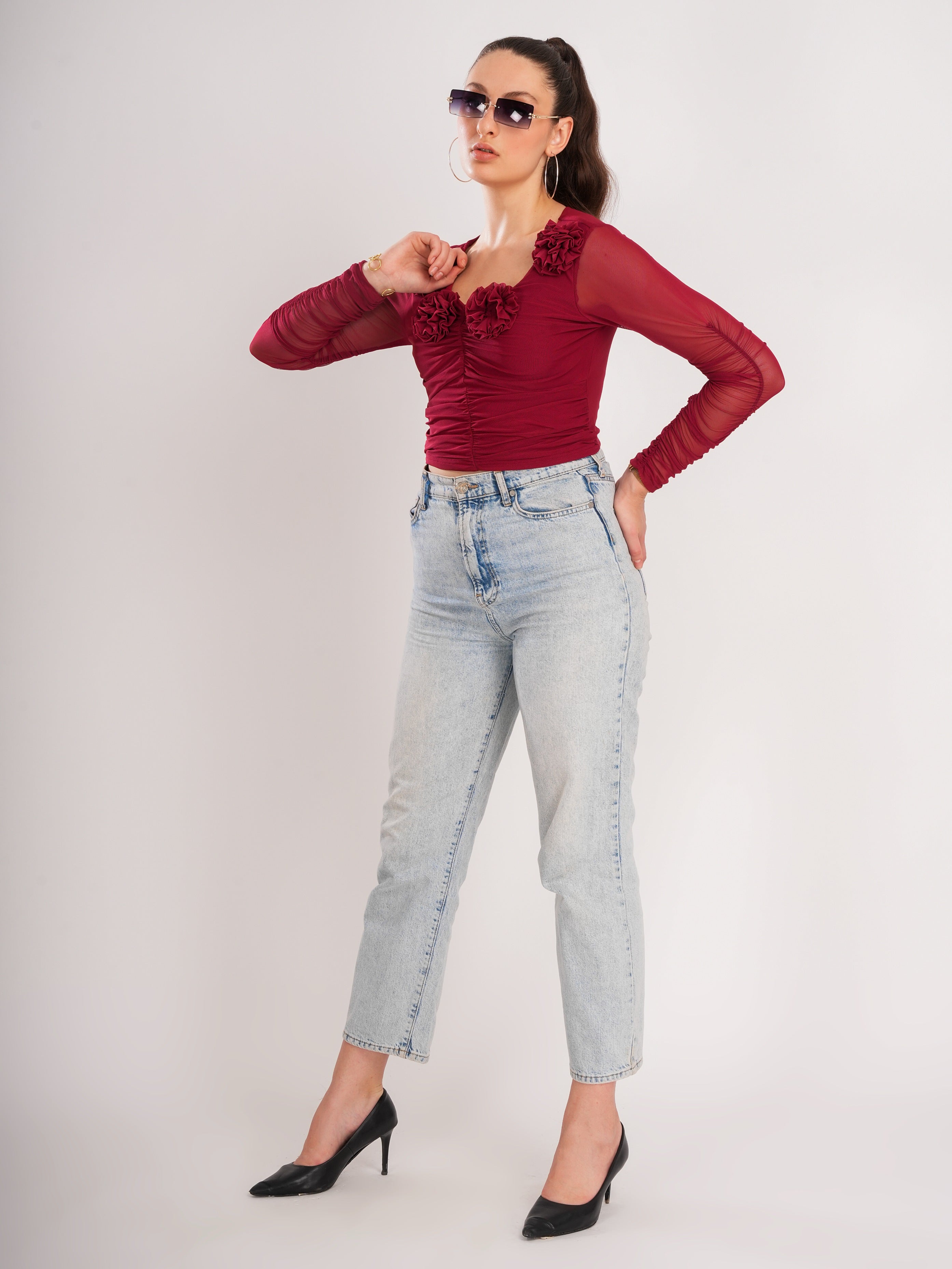 Maroon Flower Detail Top