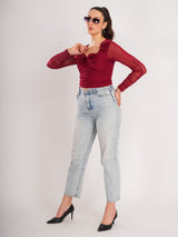 Maroon Flower Detail Top