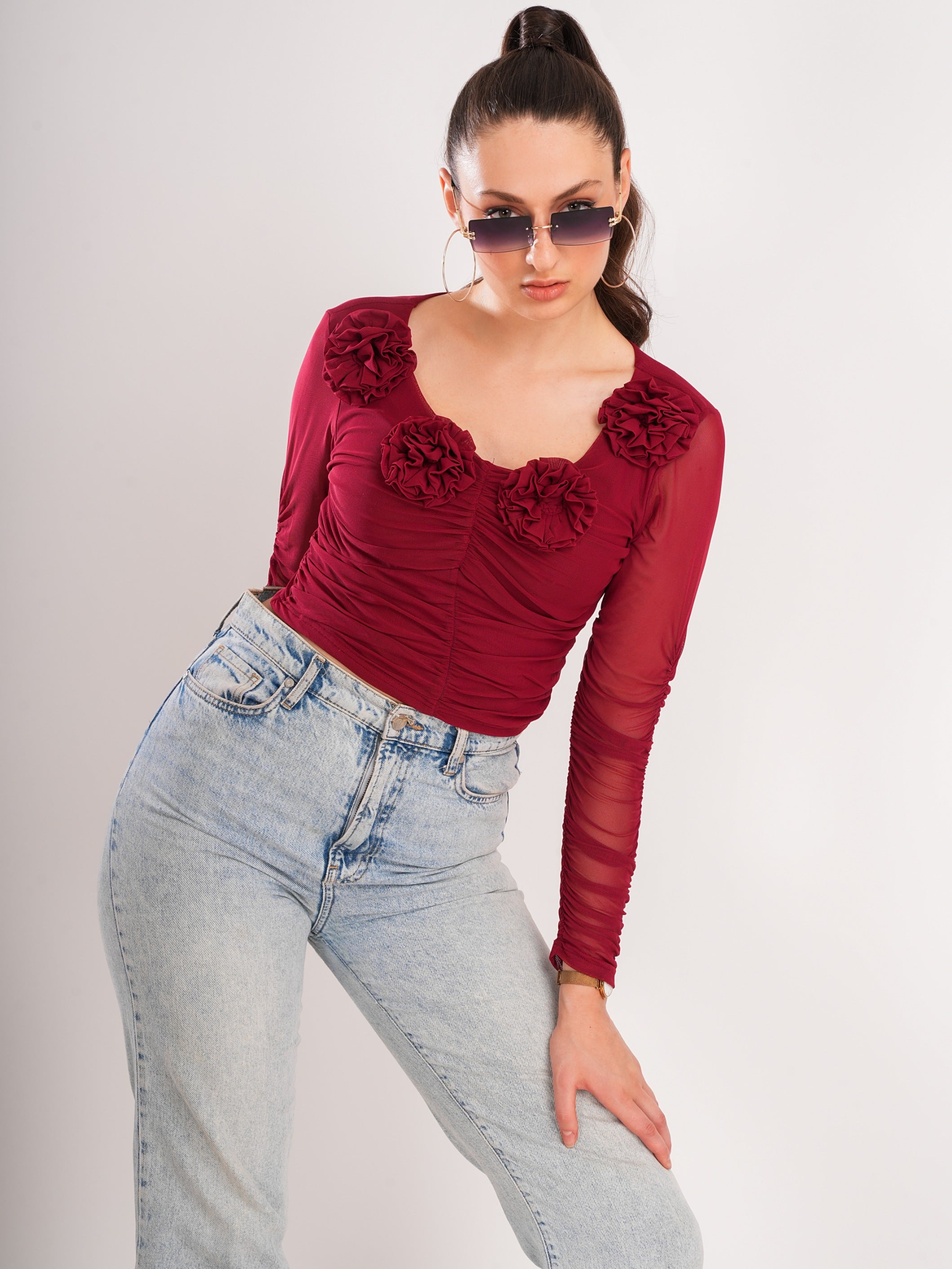 Maroon Flower Detail Top