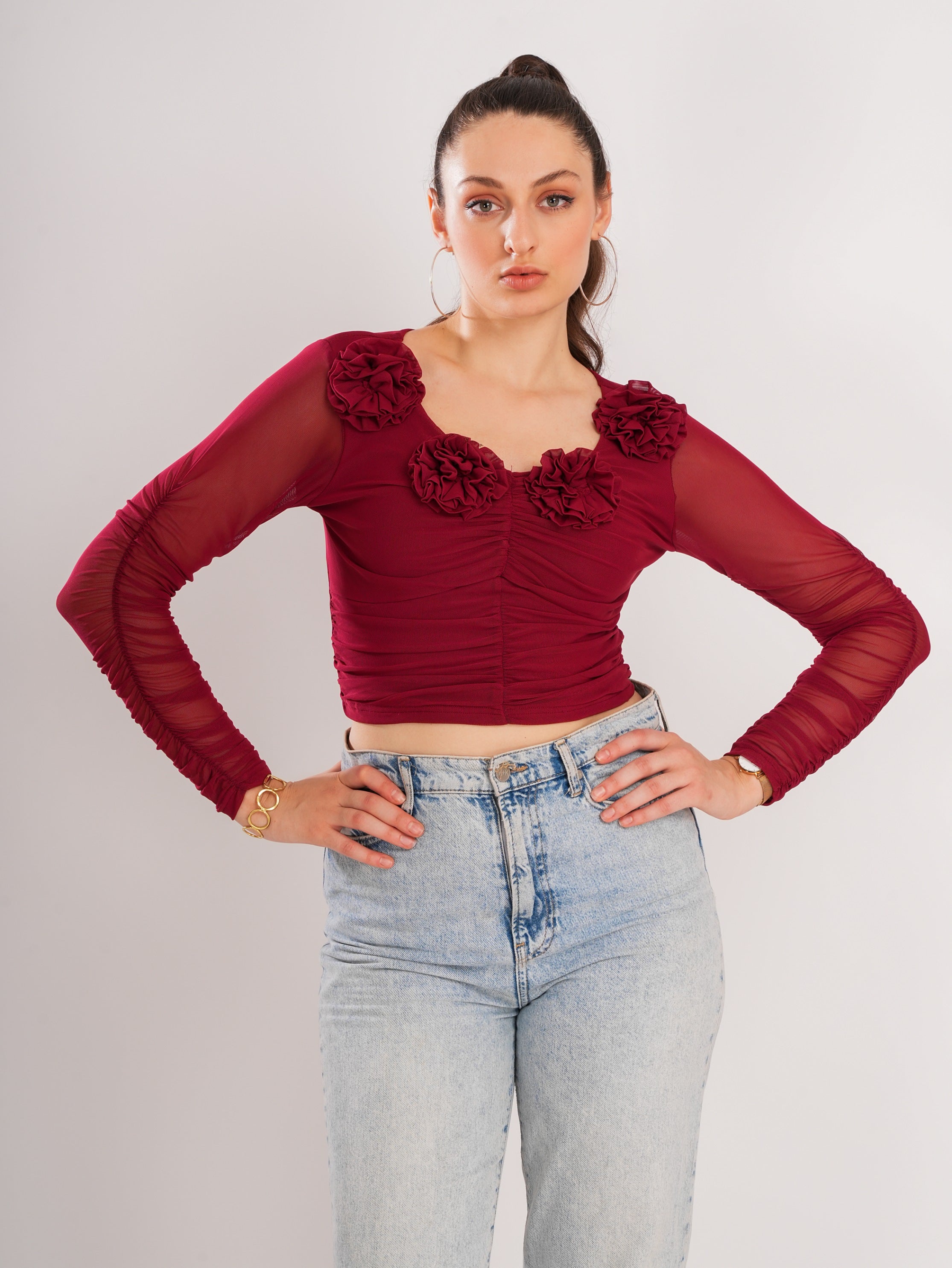 Maroon Flower Detail Top