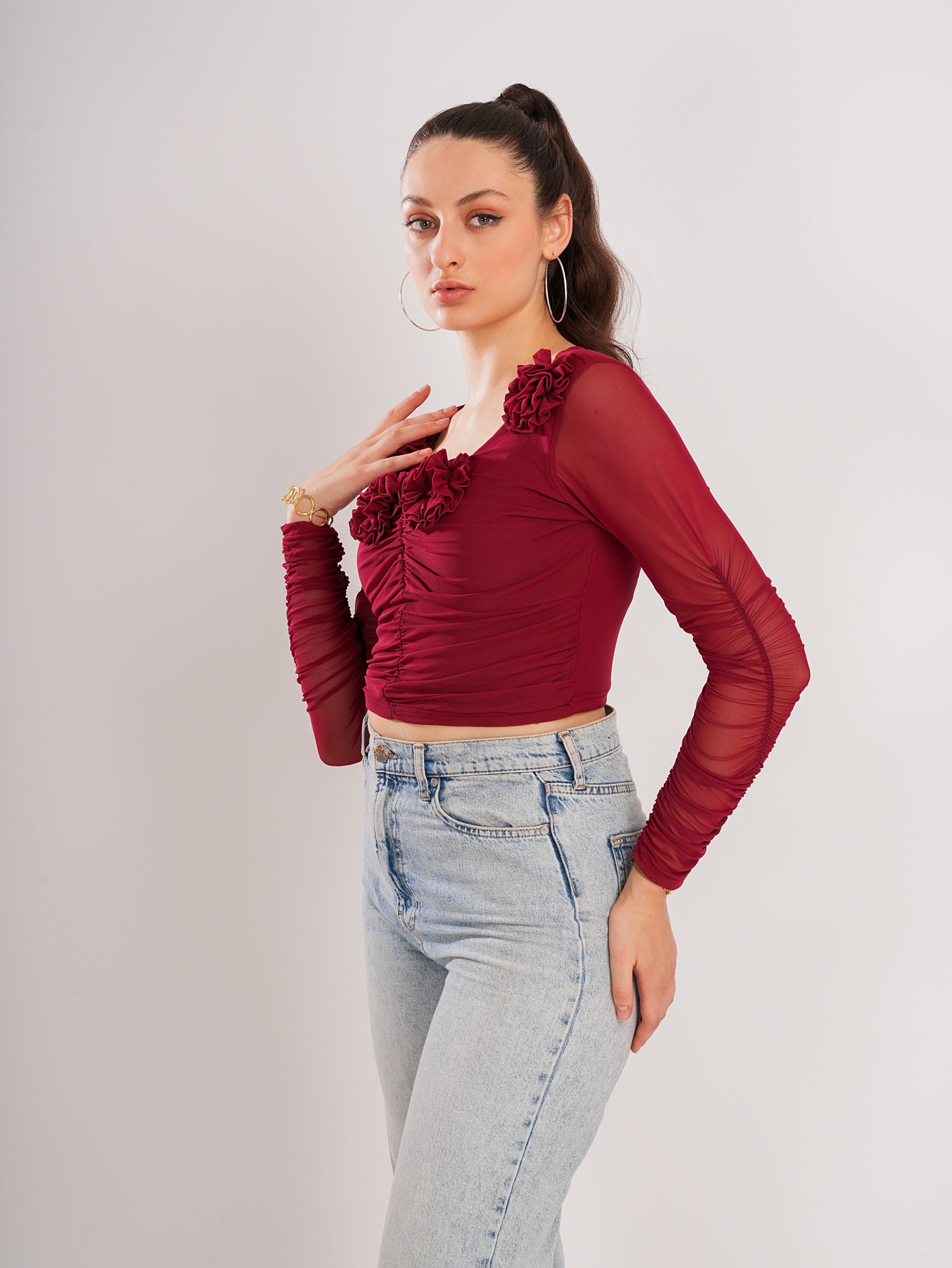 Maroon Flower Detail Top