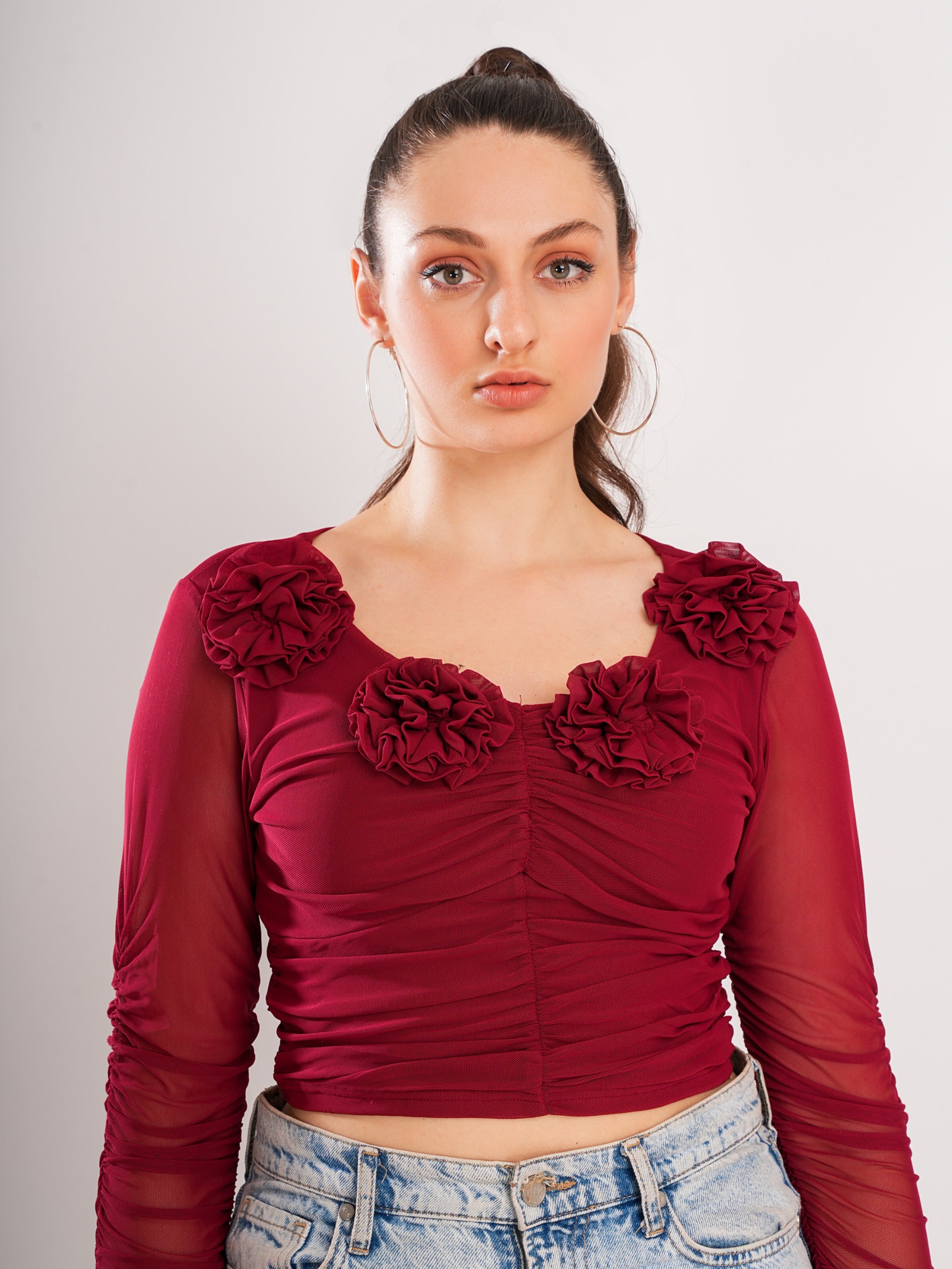 Maroon Flower Detail Top