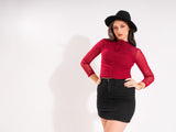 Maroon Neck Detail Net Top