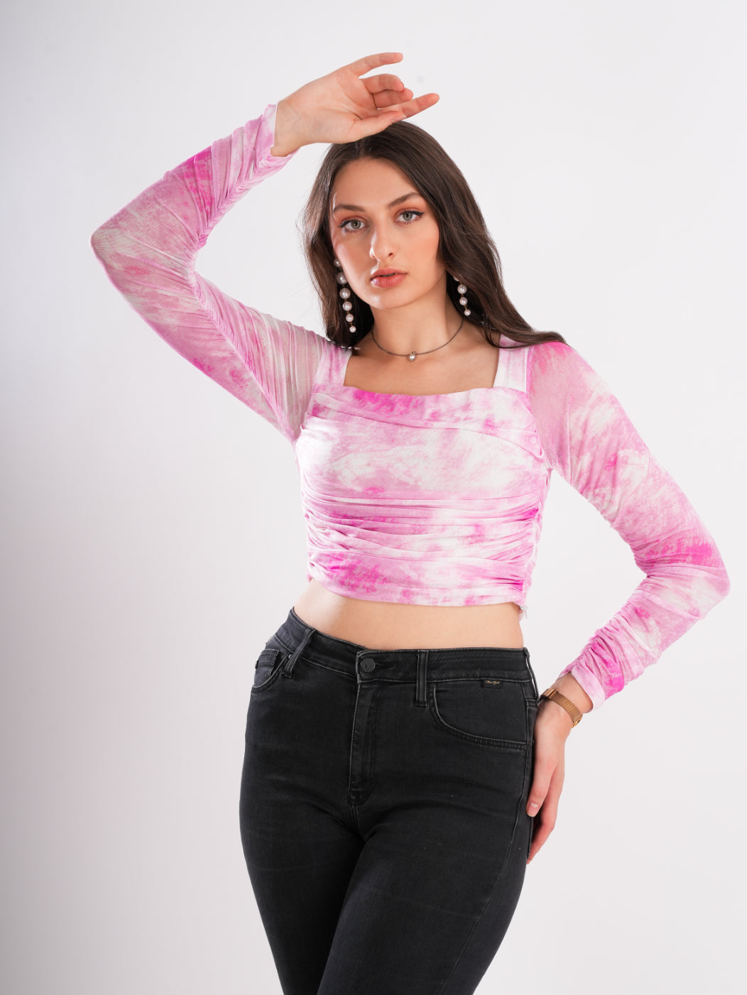 Floral Printed Net Top