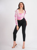 Floral Printed Net Top