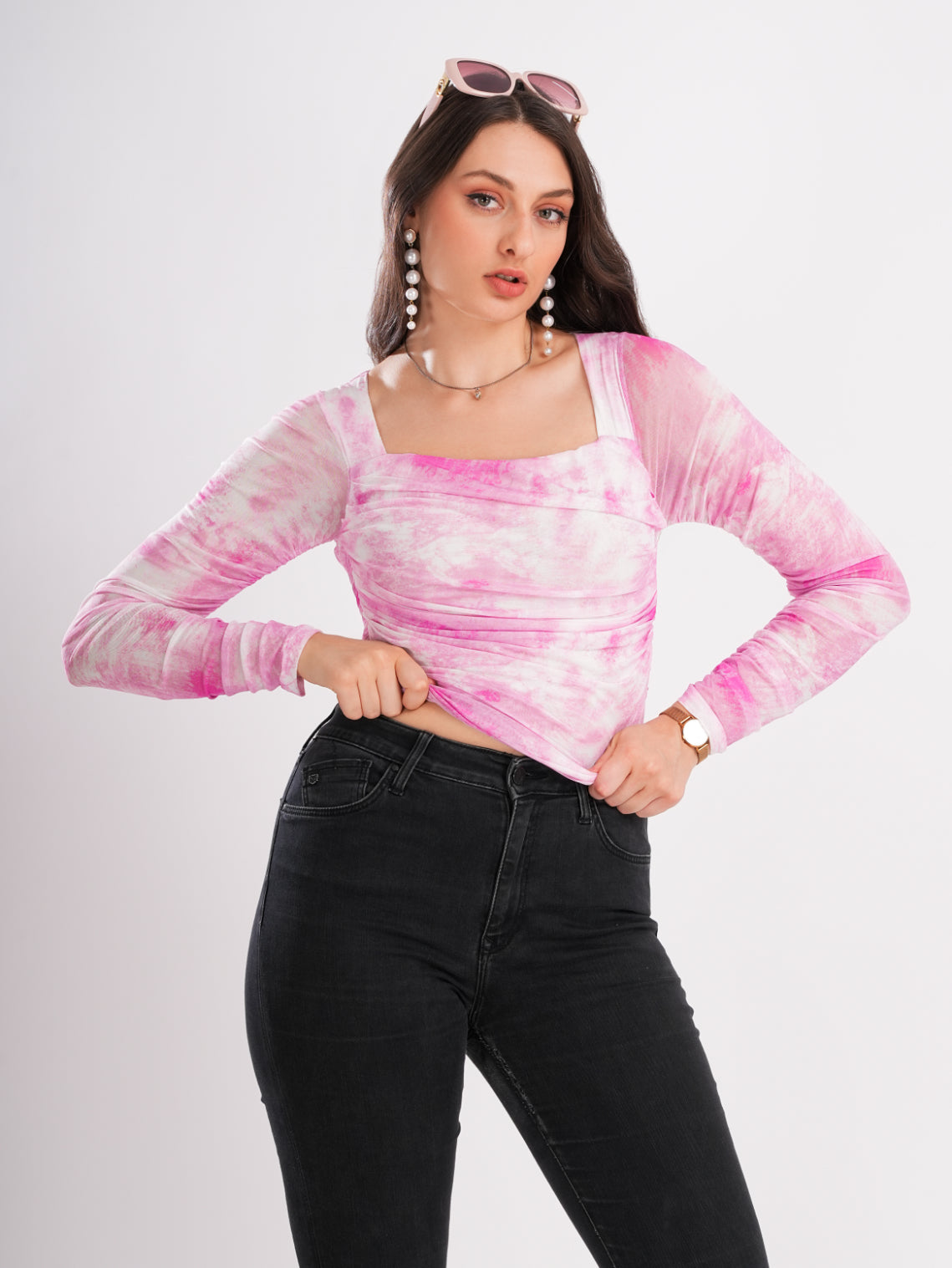 Floral Printed Net Top
