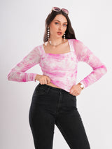 Floral Printed Net Top