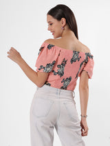 Floral Print Off Shoulder Crop Top