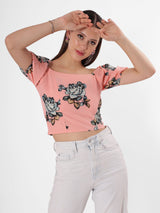 Floral Print Off Shoulder Crop Top