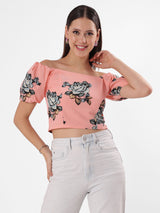 Floral Print Off Shoulder Crop Top