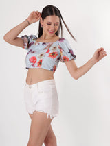 Floral Print Puff Sleeve Crop Top