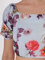 Floral Print Puff Sleeve Crop Top