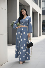 Clobug Women Polka Printed Full Sleeve Crepe Top & Skirt Set