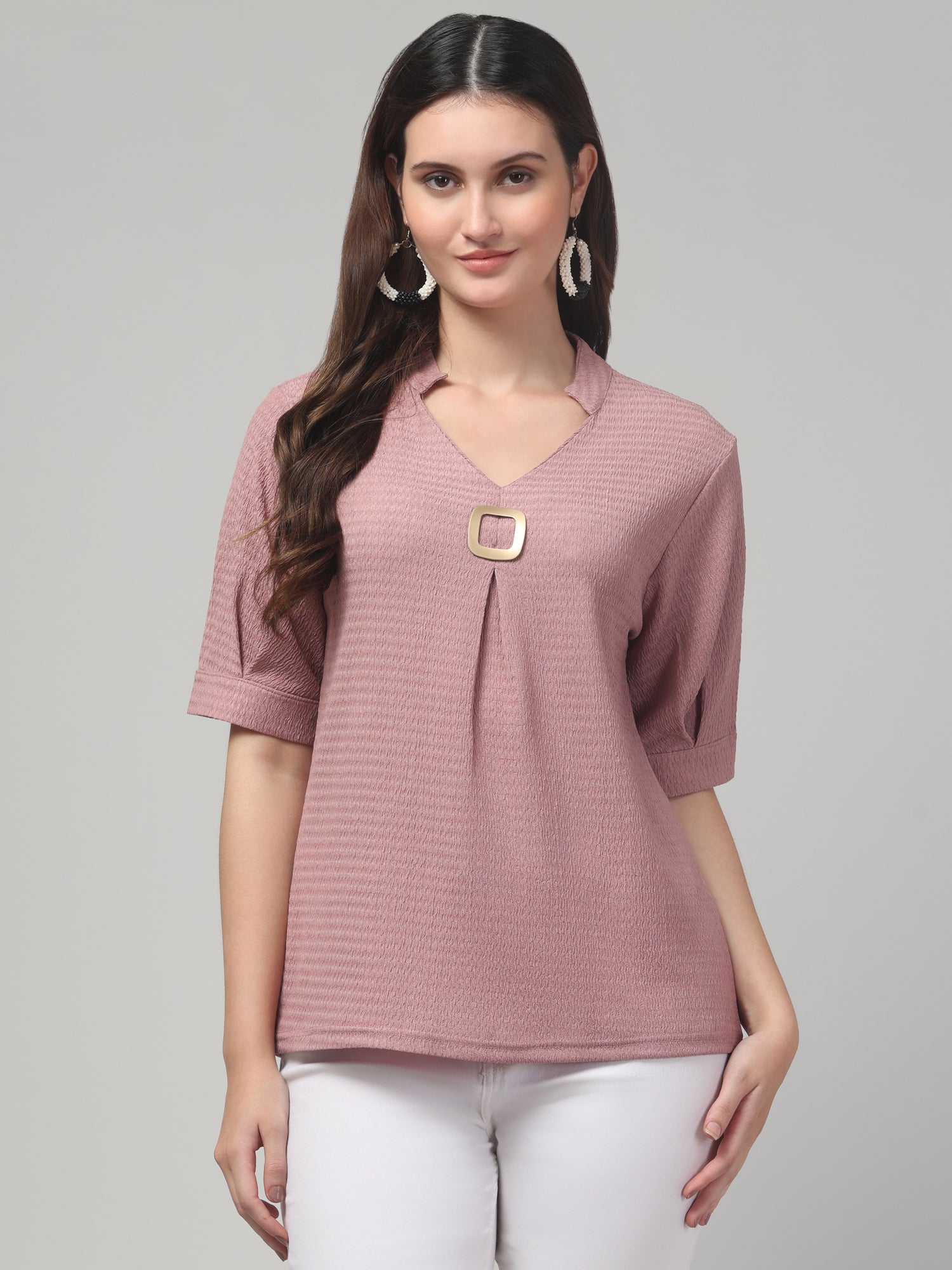 Pink Mandarin collar Top