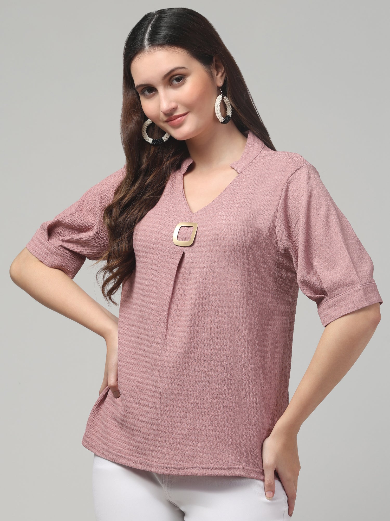 Pink Mandarin collar Top