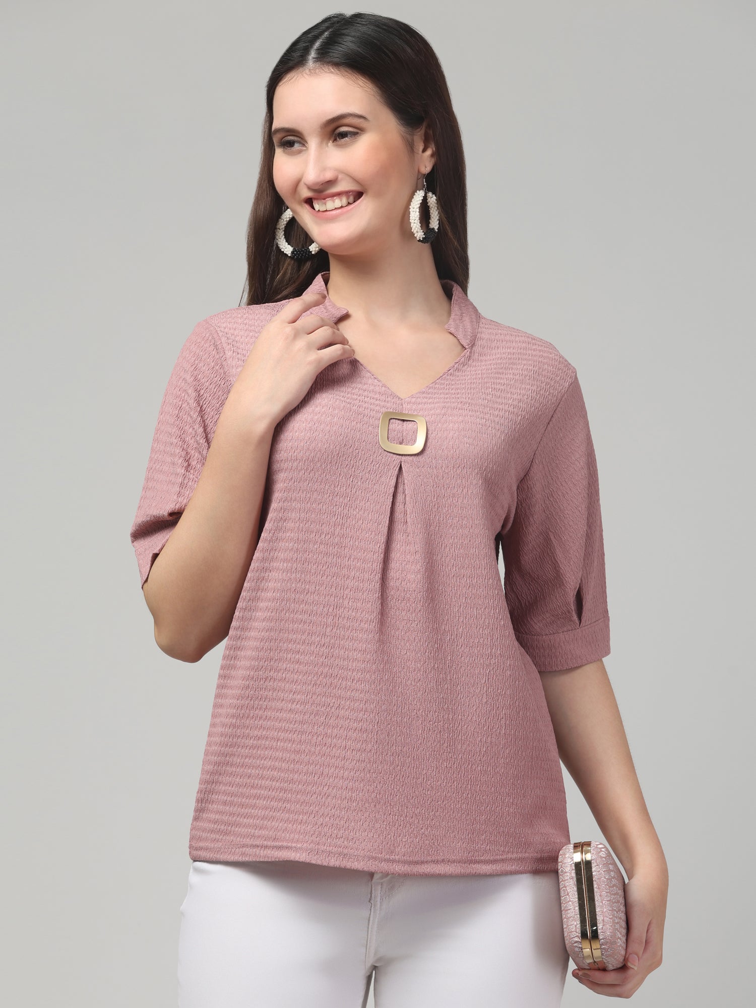 Pink Mandarin collar Top