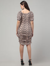 Beige Printed Bodycon Dress